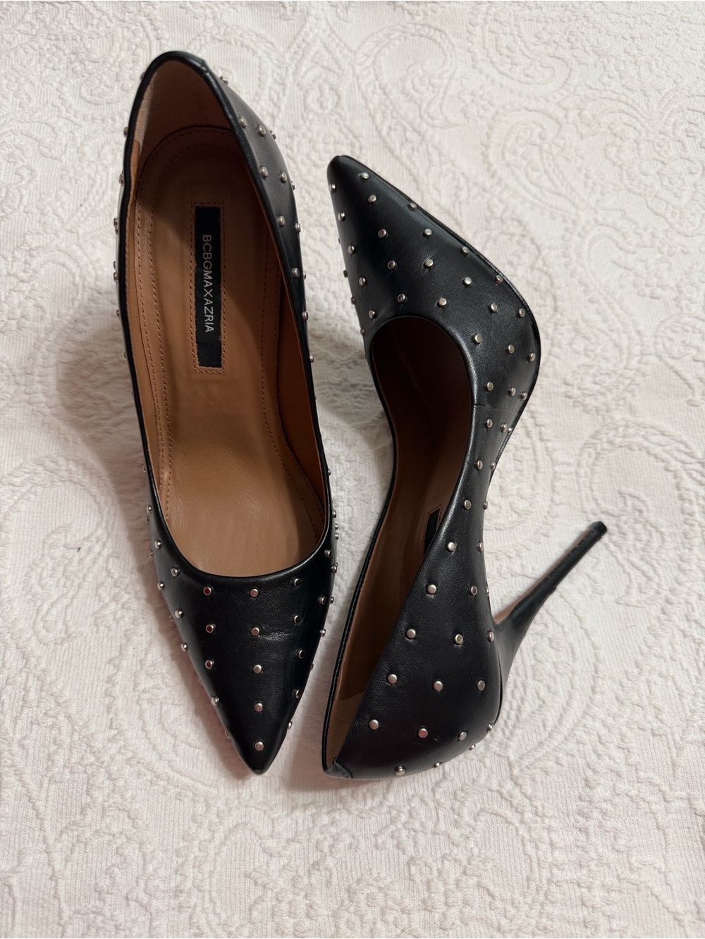 BCBGMaxAzria Stiletto Heels Size 9 Black Silver Studded Pointed-Toe